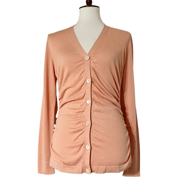 Lafayette‎ 148 New York Pink Ruched Button Down Cardigan Sweater Size Small - Picture 1 of 10